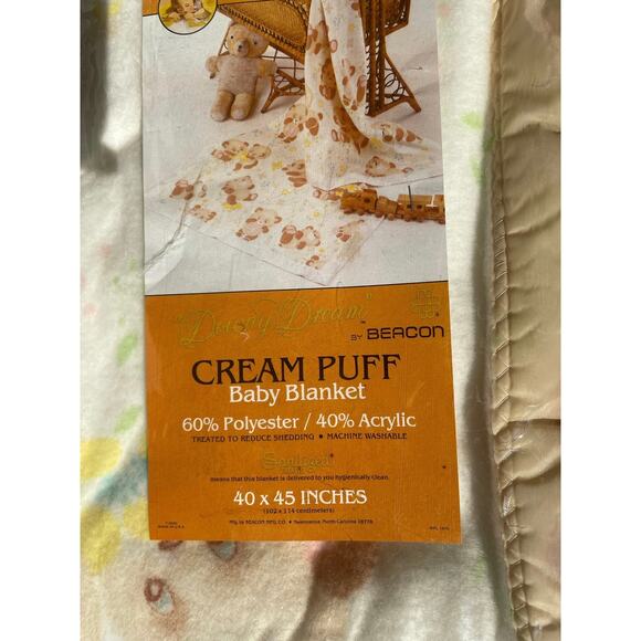 New old Stock Beacon Baby Blanket Cream Puff Downy Dream Brown Bears Satin Trim - Picture 2 of 15